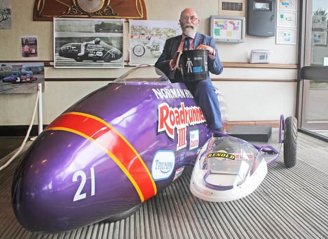 Norman Hyde aboard Roadrunner III at the National Motorcycle Museum. Photo credit: Mick Duckworth