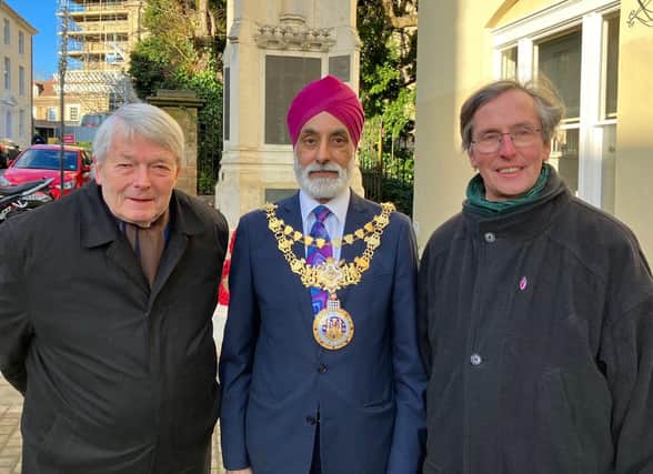 Left to right: Richard Phillips, Festival Director Leamington Music, The Mayor of Warwick, Councillor Parminder Singh Birdi and event organiser, Dave Sternberg. Photo supplied