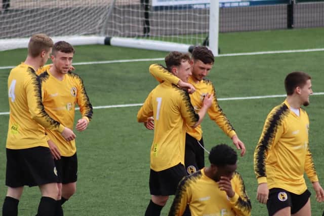 Warwick celebrate Dylan Parker's first goal