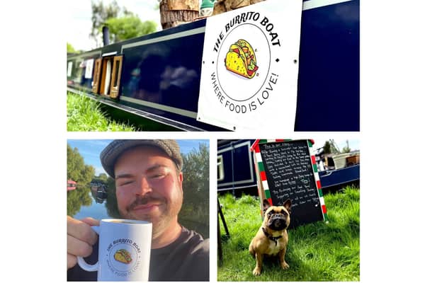 Skipper Liam and his trusty companion Dolly the dog will be mooring The Burrito Boat on the Grand Union Canal outside The Union student accomodation from Friday to Sunday (June 6 to 8). Credit: The Burrito Boat.
