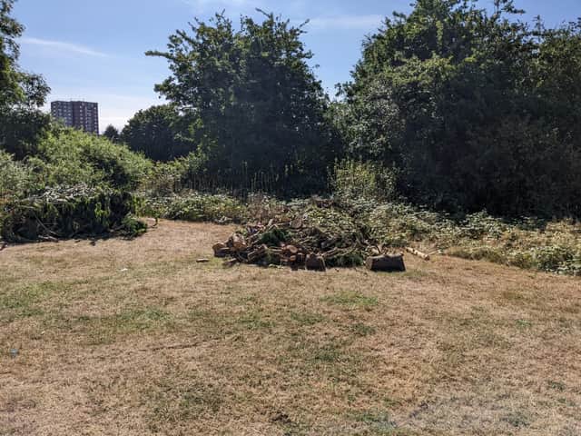 Litter and damage at Mason Avenue Park in Lillington after travellers moved on from the site.