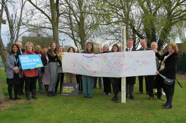 A Peace Pole was recently unveiled at an event at Southam College, which was also attended by dignitaries. Photo supplied