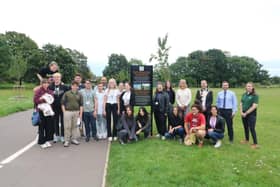 Pictured with the Eurocamp 2023 students in St Nicholas Park are; Jayne Topham, Town Clerk and Steward of Warwick Court Leet, Mayor of Warwick Cllr Oliver Jacques, Paul Garrison, Warwick District Council, Amy Bambridge, TCAF Project Delivery Officer, The Heart of England Forest. Photo supplied