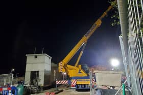 The pre-made lift shaft was delivered during the early hours of Wednesday morning (April 23).