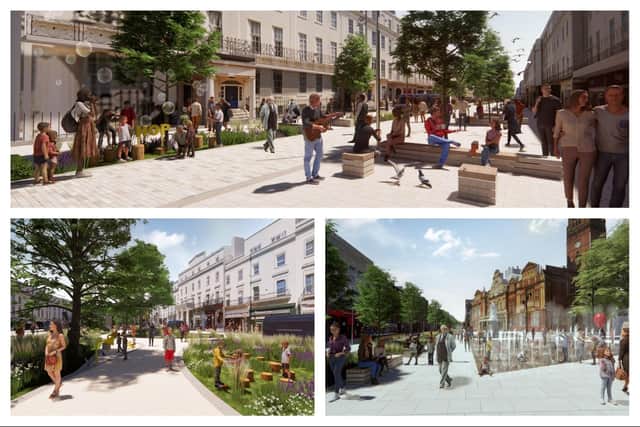 CGI images of how The Parade in Leamington could look if it is pedestrianised.
