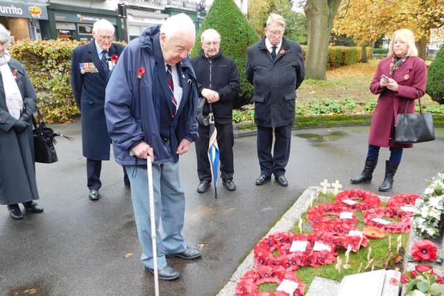 The laying of the wreath by members of the Leamington History Group at the war memorial in Leamington on Remembrance Sunday. Picture courtesy of the Leamington History Group.