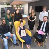 A Warwick HR has won a regional award. Pictured: Front (left to right): Sorabh Gupta, Cherie Hodder, Alex Kerr (Chamber of Commerce). Back (left to right): Michelle Machin, Kathryn Brooks, Georgia Jackson, Joe Lawson. Photo supplied