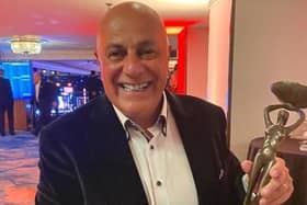 Andreas Antona with his Catey award. Photo courtesy of Michelle Koyah.