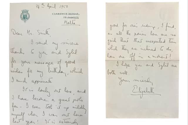 A letter from the Queen while she was in Malta. Photo by Griffin's Auctioneers