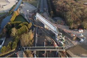 A 12,600 tonne bridge was slid into place over the M42 in Warwickshire, in what engineers described as a 'world first'. Photo supplied
