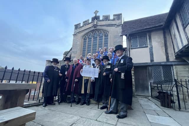 Members of Warwick Court Leet present the Brethren of The Lord Leycester with a cheque from funds raised from 2023’s festival. Photo supplied