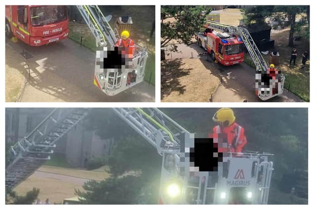 Photos from the scene of the rescue. The visitor who was injured has been pixelated in respect of their privacy. Credit: Leamington Fire Station.