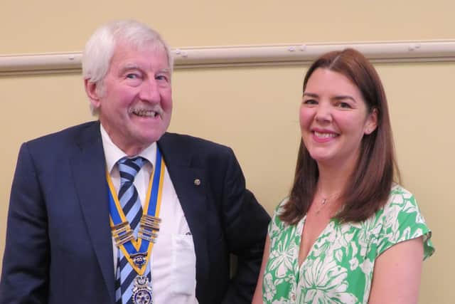 Warwick Rotary Club President Alan Bailey with Kate Bamford from Shipston Home Nursing. Photo supplied