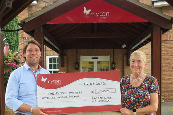 Chris Wilmott of Myton Hospices with Warwick Rotary Club Secretary Jackie Crampton. Photo supplied