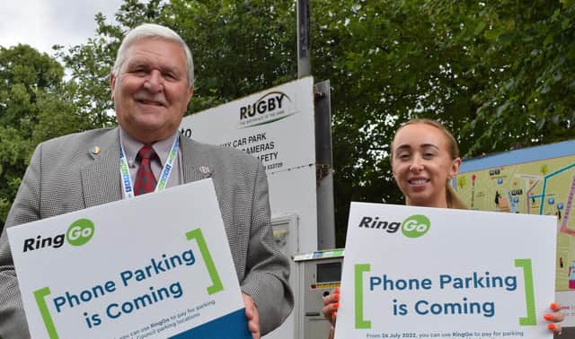 Cllr Derek Poole is joined by Alice Roberts of RingGo to launch cashless parking.