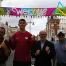 Heavyweight Boxer Lewis Williams, with Leamington Mayor Nick Wilkins (left), Matt Western MP for Warwick and Leamington and Adrain Bush, chairman of the Randolph Turpin Memorial Fund. Photo supplied by Reece Singh PR