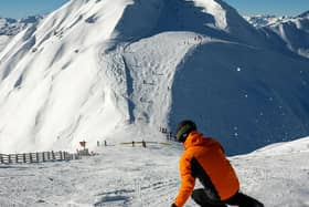 Skiing in the popular family resort of La Plagne in the French Alps