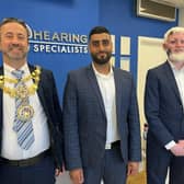 The Mayor of Warwick, Cllr Oliver Jacques with business owner Kabir Hussain (centre) and employee Ben Kahn. Photo supplied