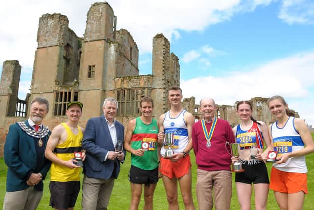 Presentations to the winning runners at the 2024 Two Castles Run