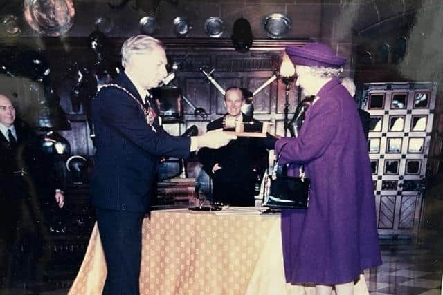 Cllr Gerald Guest, the Mayor of Warwick for the second time in 1996, when he had the honour of welcoming Queen Elizabeth II and the Duke of Edinburgh to Warwick, hosting lunch for them at Warwick Castle. Photo supplied