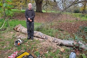 Graham Jones was once again woodcarving in Priory Park on November 26 2022. Photo by Geoff Ousbey