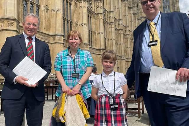 Mark Pawsey MP with Valeria, Elena and Andrew Wilkinson at the Houses of Parliament.