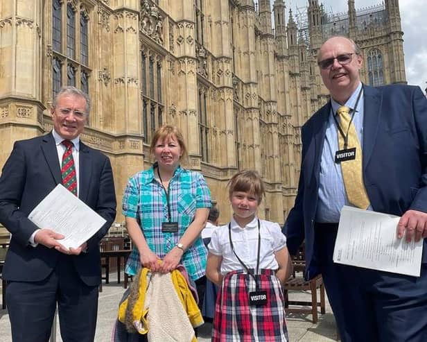 Mark Pawsey MP with Valeria, Elena and Andrew Wilkinson at the Houses of Parliament.