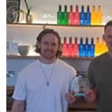 Richie Bartle on left, Luke Weetman on right with the award at East Chase Distillery. Photo supplied by East Chase Distillery