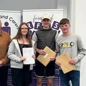 Iain Green, Headteacher at Rugby Free School, with some of the students who have received their A-levels. Photo supplied by Rugby Free School