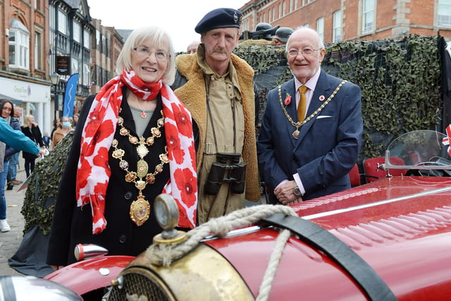 Adrian Ashton, Chesterfield Motor Fest, with Chesterfield Mayor Councillor Glenys Falconer and Mayor's Consort Keith Falconer.