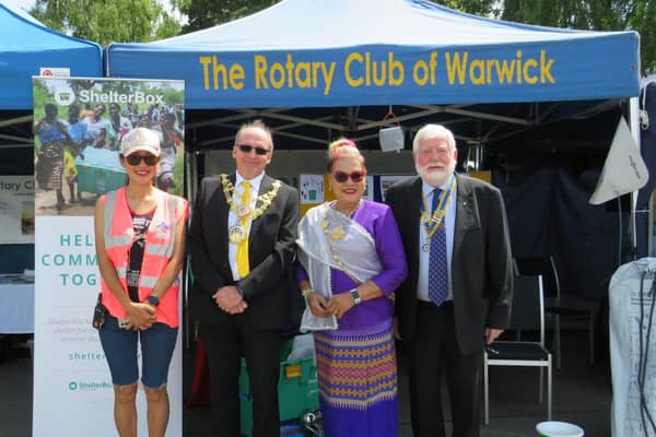 Warwick Mayor Cllr Dave Skinner, Magic of Thailand and Rotary President Dick Dixon