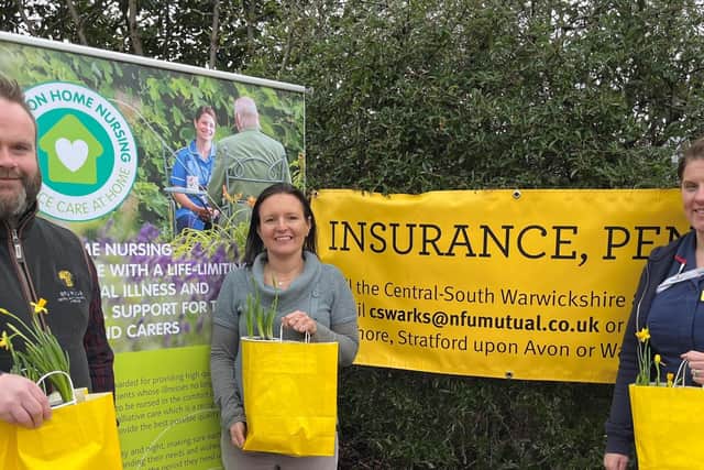 L-r - Jon Bird, Agent, NFU Mutual Central South Warwickshire & Pershore, Allison Allen, Fundraising and Communications Coordinator - Shipston Home Nursing; and Gemma Roberts, Head of Nursing Care - Shipston Home Nursing