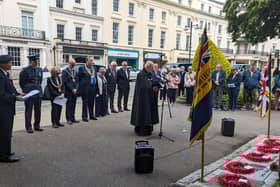 Father Christopher Wilson of All Saints' Parish Church reads the Prayer of Dedication and The Blessing at the memorial service in Leamington to mark the 80th anniversary of D-Day.