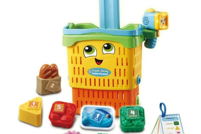 Scan and learn with the VTech Count-Along Basket & Scanner! The 2-in-1 shopping basket comes with 8 role play food pieces for role play shopping and scanning fun. Included is a talking scanner that when the food pieces are scanned, it recognises the item calling out the food, shape and colour. Learn Through Play! The VTech Count-Along Basket & Scanner include three different play modes! This helps reinforce number learning with two fun counting games. Kids can also have fun in the free play mode picking up items and learning all about them. RRP £39.99, Age 2-5 years.
