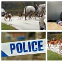 Top left and bottom right: Footage of Warwickshire Hunt on the roads, casing disruption to traffic. Top right: PCC Philip Seccombe.