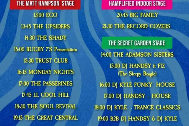 The line-up for Saturday's festival in Rugby.