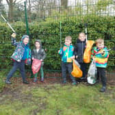 Pictured left to right are Long Itchington litter pickers Oliver, Henry, Joseph, Scarlett and Felix. Picture supplied.