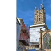 The first stage of scaffolding on St Mary's Church in Warwick during the restoration work. Photo supplied