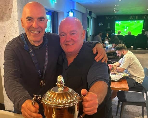 Former Leamington FC coach Tim Holland (left) and former manager Paul Holleran (right). Credit: Leamington FC.