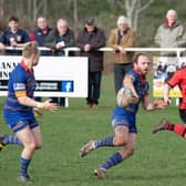Leamington’s Toby Bruce and Gareth Shuttleworth, combining to set up a try for the team.