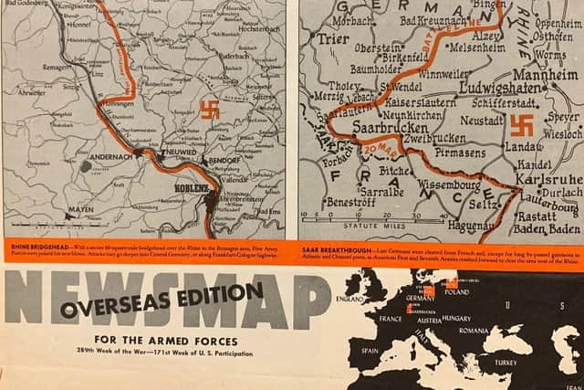 An armed forces map from April 1945. Photo supplied by the Fusilier Museum