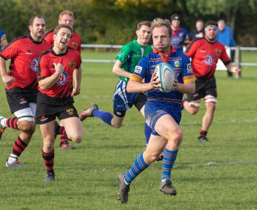 Leamington’s Gareth Shuttleworth, out running the Berkswell defence.