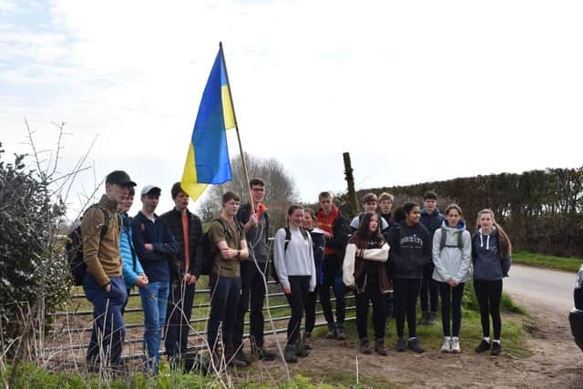 Pupils and staff from King’s High and Warwick School on their Walk for Ukraine to raise money to provide two ambulances for Ukraine