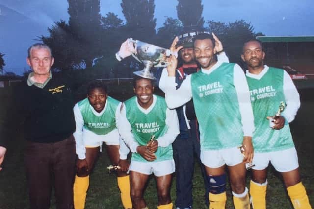 Celebrating 50 years of Leamington Hibernian FC. Photo courtesy of Alan Guilford.