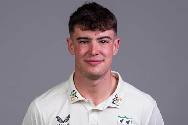 WORCESTER, ENGLAND - APRIL 03: Josh Baker of Worcestershire poses for a portrait during the Worcestershire CCC photocall at New Road on April 03, 2024 in Worcester, England. (Photo by Ryan Hiscott/Getty Images)