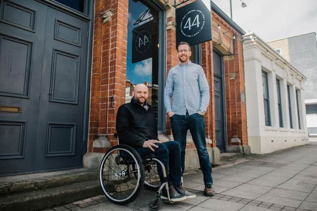 Rob Singleton (left) and Gavin Leach (right) who own Windmill Hill Brewing Company, have opened the doors to 44 Café Bar and Bistro in Leamington. Photo by Light and Lace Photography