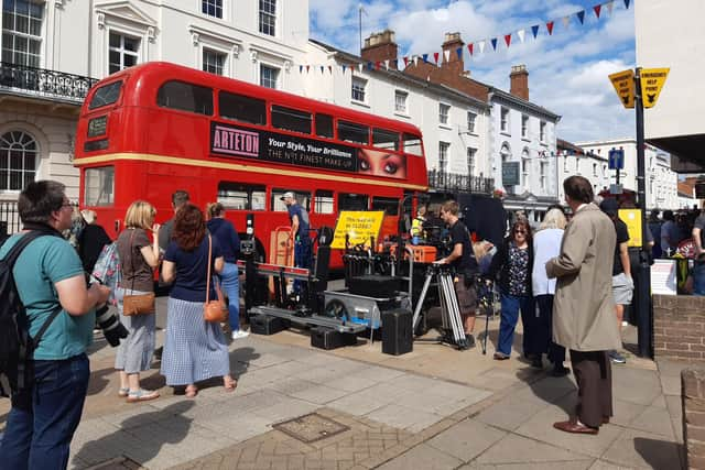 The filming of ITVX crime drama Joan in Regent Street, Leamington. Picture by Oliver Williams.