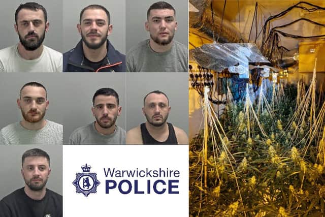 A Rugby drug gang who tried to evade police by fleeing across rooftops has been jailed.