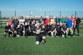 Warwick Walking Football Club current team with Phil Haycock at the front. Photo by Gillian Fletcher