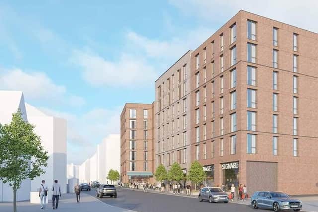 The original artist's impression of the proposed development from when the Advertiser first reported the plans in April last year. Since then discussions with the borough council have led to the block facing North Street being reduced to six storeys and then increasing to seven storeys further back.